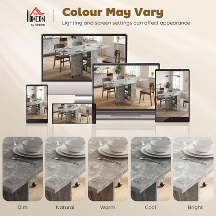Folding Drop Leaf Dining Table with 2-Tier Shelves and Rolling Casters - Cement Grey