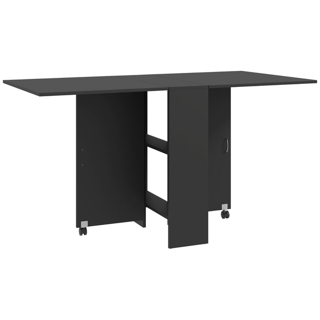 Foldable Extendable Drop Leaf Dining Table with 2-Tier Shelves and Rolling Casters - Black