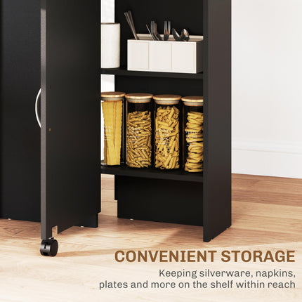 Foldable Extendable Drop Leaf Dining Table with 2-Tier Shelves and Rolling Casters - Black
