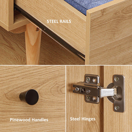 Wardrobe with 2 Doors, 2 Drawers & Hanging Rail 80x52x180cm - Natural Tone