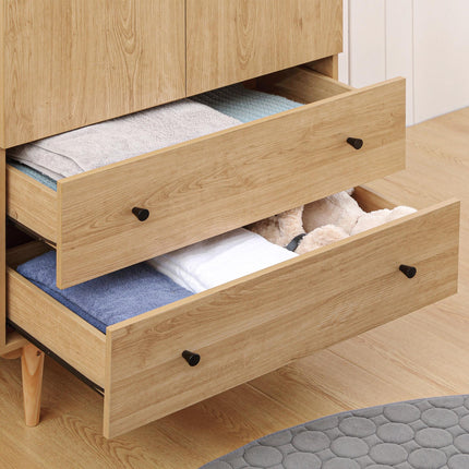 Wardrobe with 2 Doors, 2 Drawers & Hanging Rail 80x52x180cm - Natural Tone