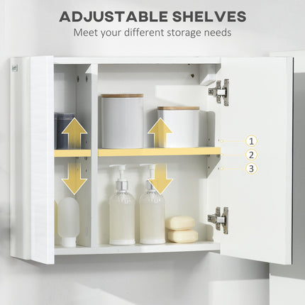 Double Door Bathroom Mirror Cabinet with Adjustable Shelves - White