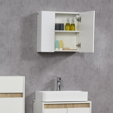 Double Door Bathroom Mirror Cabinet with Adjustable Shelves - White