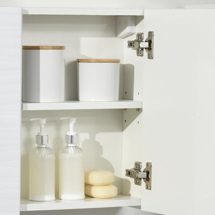 Double Door Bathroom Mirror Cabinet with Adjustable Shelves - White