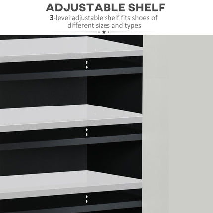 Modern Shoe Cabinet with High Gloss White Doors and Open Shelves for 15 Pairs - Grey
