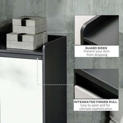 Modern Shoe Cabinet with High Gloss White Doors and Open Shelves for 15 Pairs - Grey