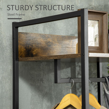 Clothes Rail Metal Coat Stand with 2 Fabric Drawers Single Wardrobe - Rustic Brown Grey