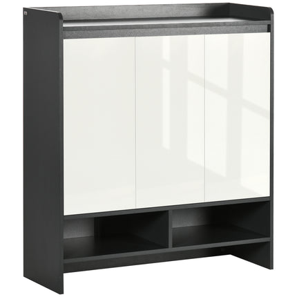 High Gloss Shoe Cabinet with White Doors and Open Shelves for 24 Pairs - Grey