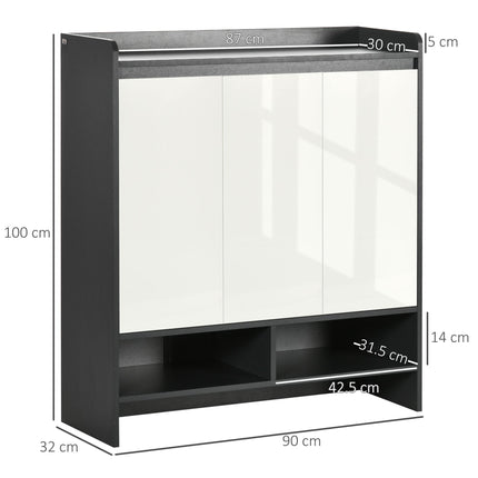 High Gloss Shoe Cabinet with White Doors and Open Shelves for 24 Pairs - Grey