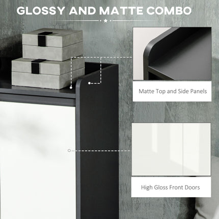 High Gloss Shoe Cabinet with White Doors and Open Shelves for 24 Pairs - Grey