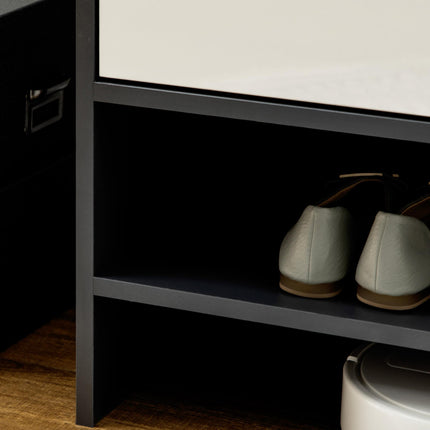 High Gloss Shoe Cabinet with White Doors and Open Shelves for 24 Pairs - Grey