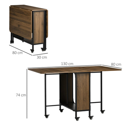 Six-Person Drop Leaf Dining Table with Wheels and Shelf - Brown/Black