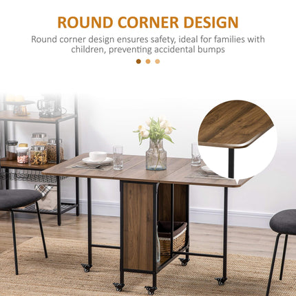 Six-Person Drop Leaf Dining Table with Wheels and Shelf - Brown/Black