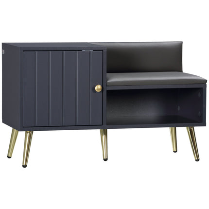 Shoe Bench with Storage Cabinet, Seating Cushion, Open Compartment & Table Top for Entryway - Grey