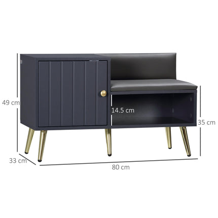 Shoe Bench with Storage Cabinet, Seating Cushion, Open Compartment & Table Top for Entryway - Grey