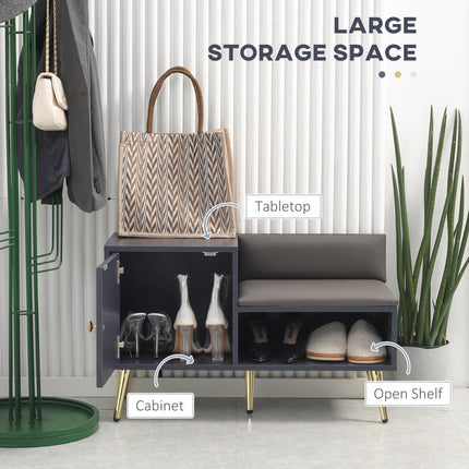 Shoe Bench with Storage Cabinet, Seating Cushion, Open Compartment & Table Top for Entryway - Grey