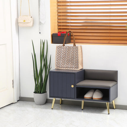 Shoe Bench with Storage Cabinet, Seating Cushion, Open Compartment & Table Top for Entryway - Grey