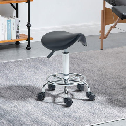 Salon Rolling Saddle Stool for Massage, Spa, Clinic, Beauty, Hairdressing & Tattoo - Black