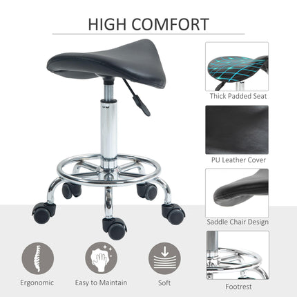 Salon Rolling Saddle Stool for Massage, Spa, Clinic, Beauty, Hairdressing & Tattoo - Black
