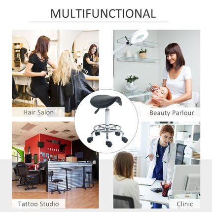 Salon Rolling Saddle Stool for Massage, Spa, Clinic, Beauty, Hairdressing & Tattoo - Black