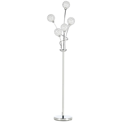 Modern Crystal 5-Light Upright Floor Lamp 156cm for Living Room Bedroom - Silver