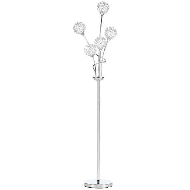 Modern Crystal 5-Light Upright Floor Lamp 156cm for Living Room Bedroom - Silver