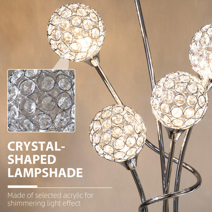 Modern Crystal 5-Light Upright Floor Lamp 156cm for Living Room Bedroom - Silver