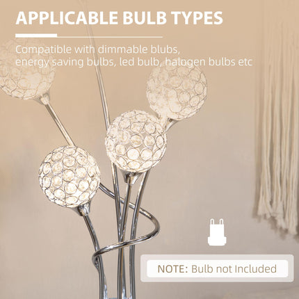 Modern Crystal 5-Light Upright Floor Lamp 156cm for Living Room Bedroom - Silver