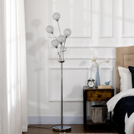 Modern Crystal 5-Light Upright Floor Lamp 156cm for Living Room Bedroom - Silver