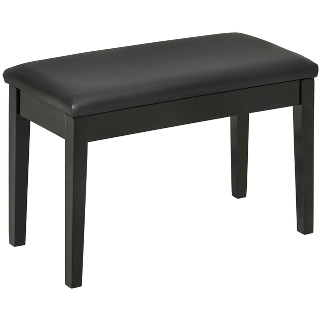 Classic Piano Bench with PU Leather Seat, Rubber Wood Legs & Storage Compartment - Black