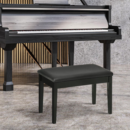 Classic Piano Bench with PU Leather Seat, Rubber Wood Legs & Storage Compartment - Black