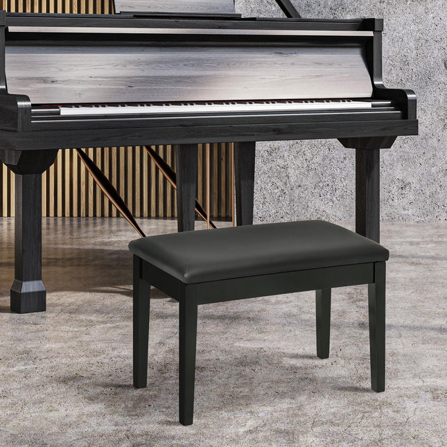 Classic Piano Bench with PU Leather Seat, Rubber Wood Legs & Storage Compartment - Black