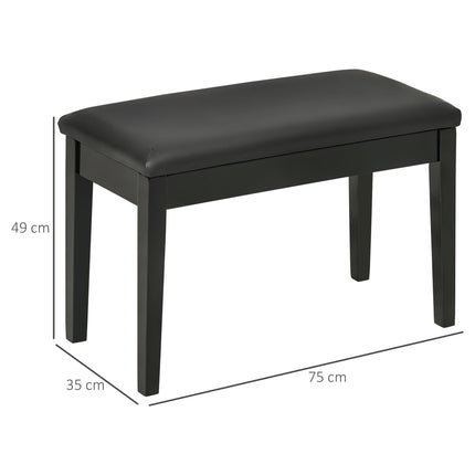 Classic Piano Bench with PU Leather Seat, Rubber Wood Legs & Storage Compartment - Black