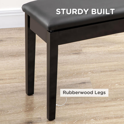 Classic Piano Bench with PU Leather Seat, Rubber Wood Legs & Storage Compartment - Black