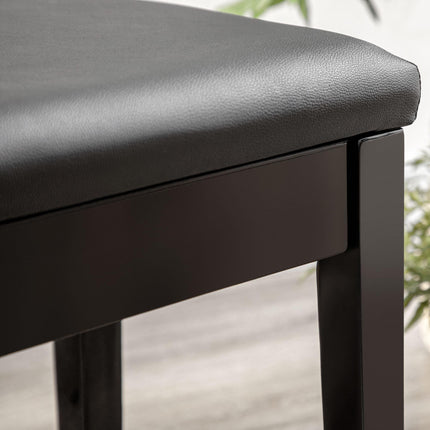 Classic Piano Bench with PU Leather Seat, Rubber Wood Legs & Storage Compartment - Black