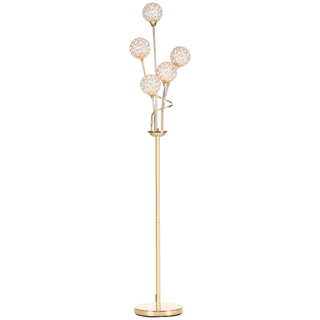 Modern Crystal 5-Light Upright Floor Lamp 156cm for Living Room Bedroom - Gold Tone