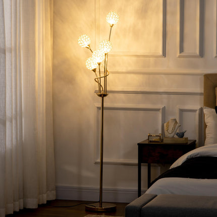 Modern Crystal 5-Light Upright Floor Lamp 156cm for Living Room Bedroom - Gold Tone