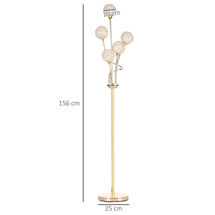 Modern Crystal 5-Light Upright Floor Lamp 156cm for Living Room Bedroom - Gold Tone