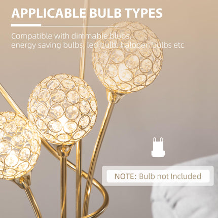 Modern Crystal 5-Light Upright Floor Lamp 156cm for Living Room Bedroom - Gold Tone