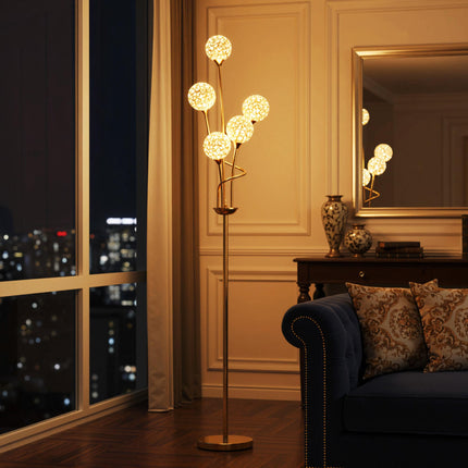 Modern Crystal 5-Light Upright Floor Lamp 156cm for Living Room Bedroom - Gold Tone