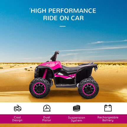 12V Ride-On Quad Bike ATV with Forward/Reverse, High-Low Speed, Suspension, Horn & Music - Pink