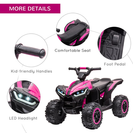 12V Ride-On Quad Bike ATV with Forward/Reverse, High-Low Speed, Suspension, Horn & Music - Pink