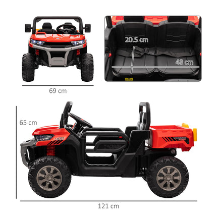12V Two-Seater Kids Electric Ride-On Car with Remote Control and Bucket - Red