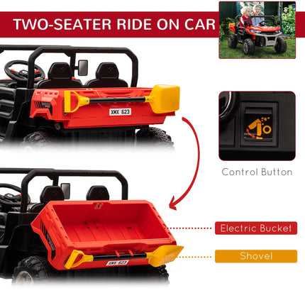 12V Two-Seater Kids Electric Ride-On Car with Remote Control and Bucket - Red