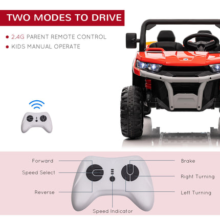 12V Two-Seater Kids Electric Ride-On Car with Remote Control and Bucket - Red
