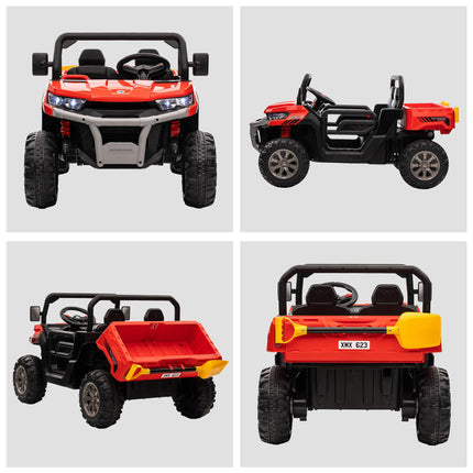 12V Two-Seater Kids Electric Ride-On Car with Remote Control and Bucket - Red