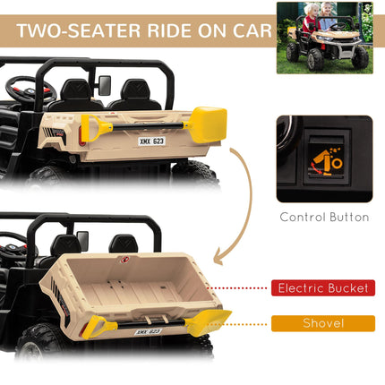 12V Two-Seater Kids Electric Ride-On Car with Remote Control and Electric Bucket - Yellow