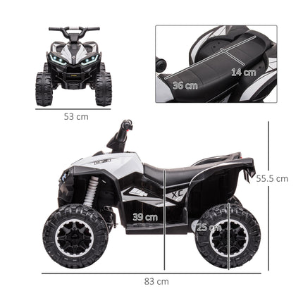 12V Kids Electric Quad Bike with Forward/Reverse, High/Low Speed, Suspension, Horn & Music - White