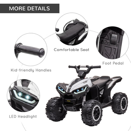 12V Kids Electric Quad Bike with Forward/Reverse, High/Low Speed, Suspension, Horn & Music - White