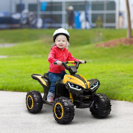 12V Ride-On Quad Bike ATV Toy with Forward/Reverse, High/Low Speed, Suspension, Horn & Music - Yellow